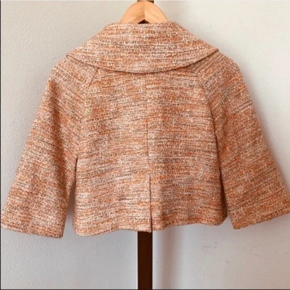 Rare Anthropologie Elevenses Orange Tweed Jacket Vintage-Look Size 4